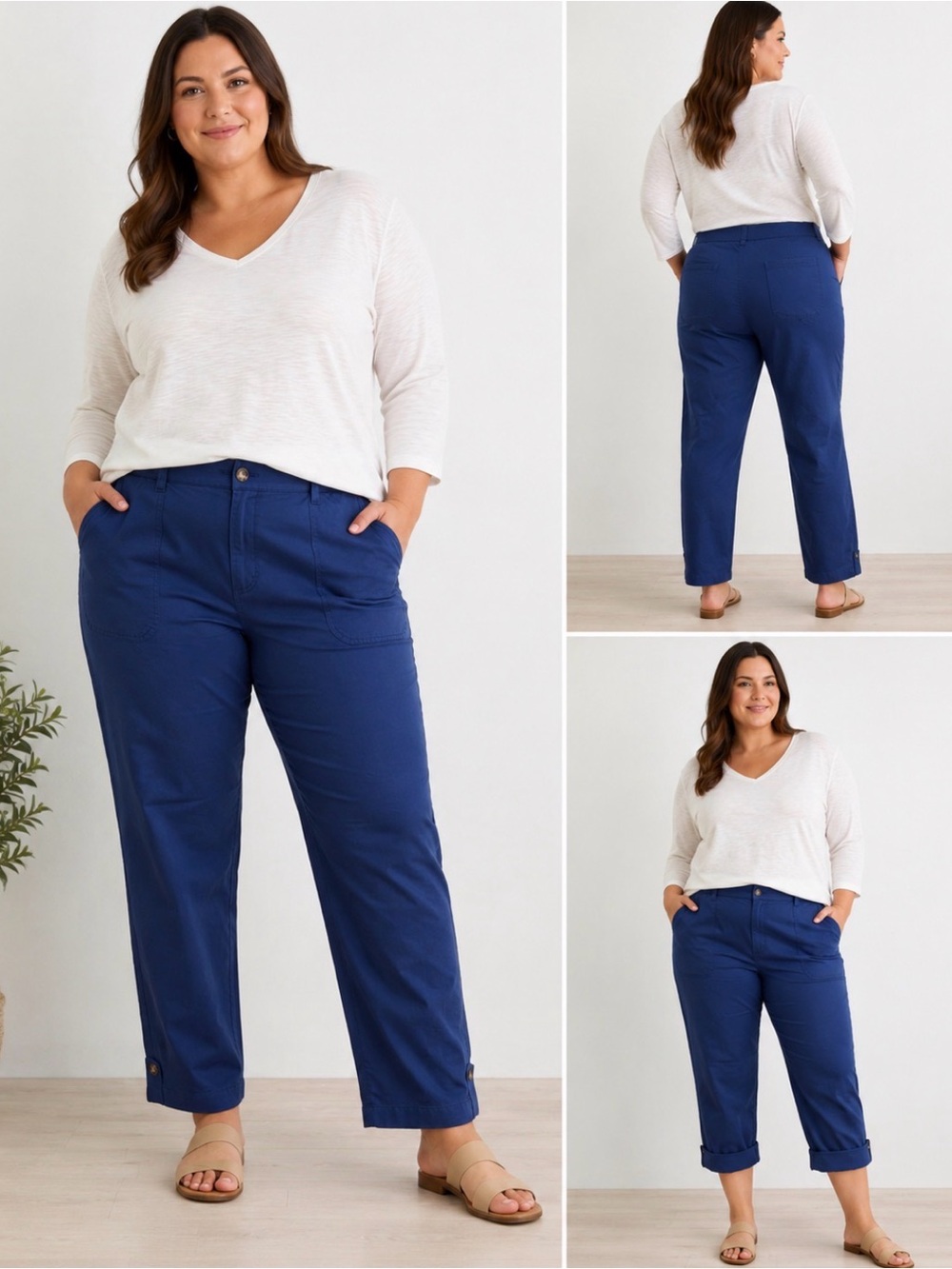 J. Jill Pants Women’s 1XL Blue Linen Cotton Blend Stretch Waist Crop Ankle